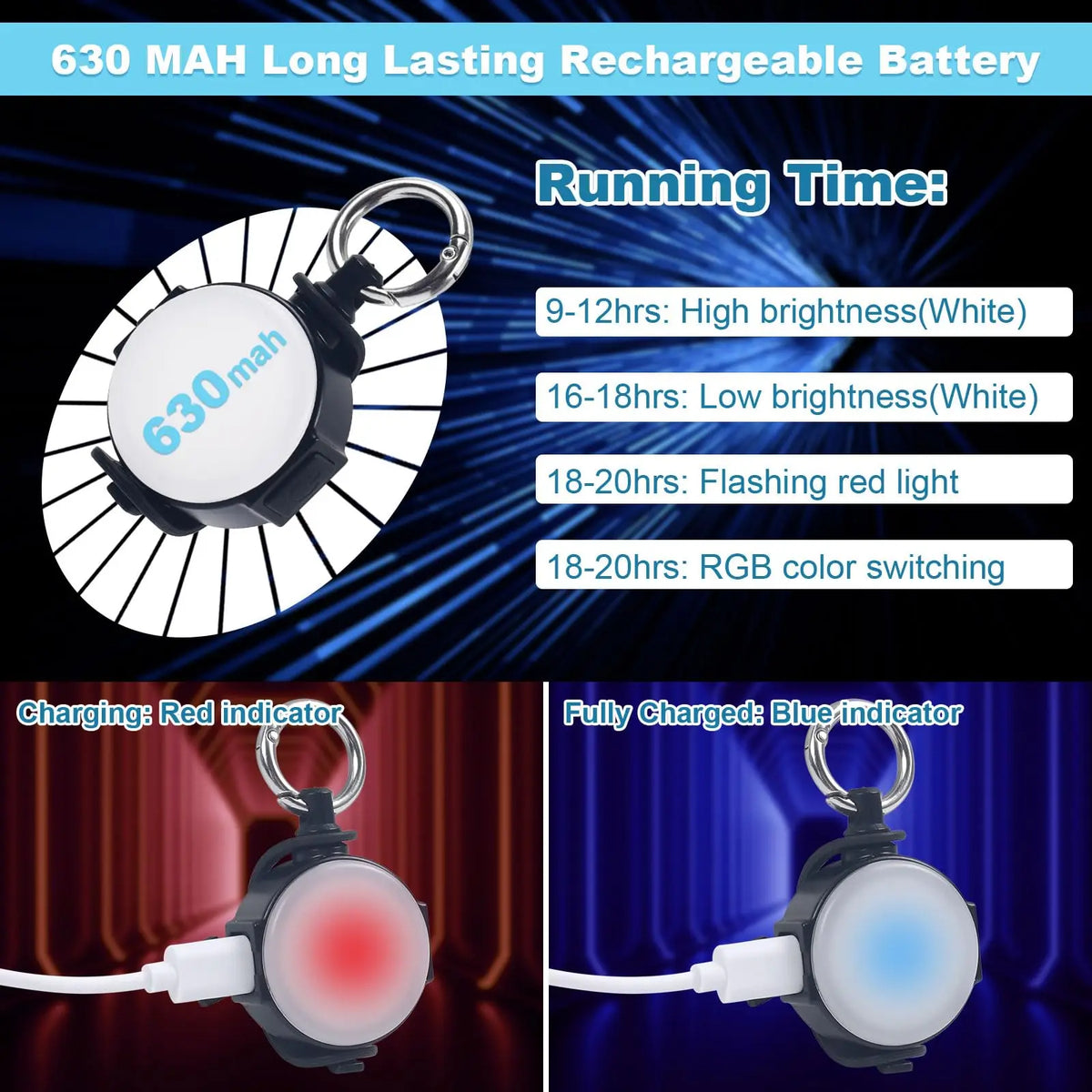 【2 Pack】Newest USB Rechargeable IP68 Waterproof Dog Collar Light 4 Modes Dog Lights for Night Walking Running Biking Camping