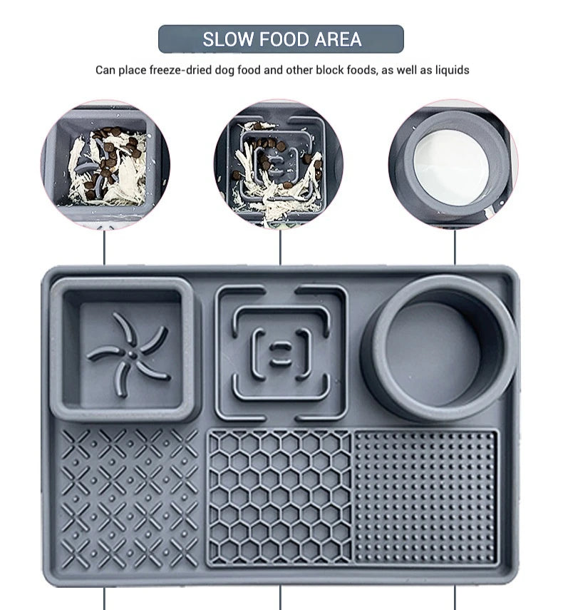 Pet Licking Mat with Suction Cup Slow Feeder Food-Grade Silicone Dog Treat Mat for Anxiety Relief Slow Eating Choking Prevention
