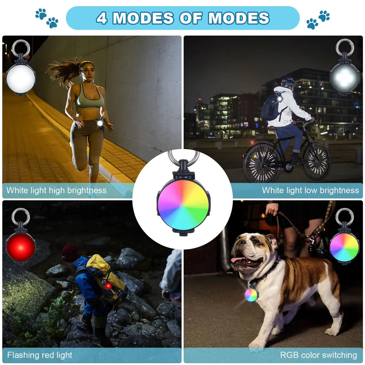 【2 Pack】Newest USB Rechargeable IP68 Waterproof Dog Collar Light 4 Modes Dog Lights for Night Walking Running Biking Camping