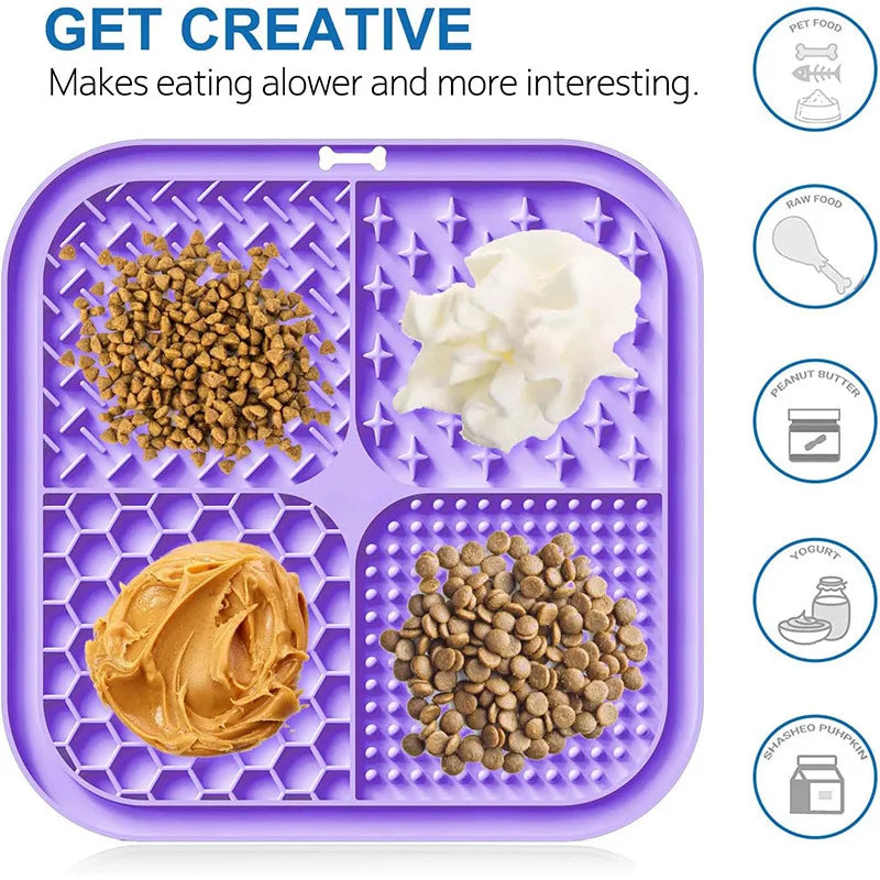 Pet Licking Mat with Suction Cup Slow Feeder Food-Grade Silicone Dog Treat Mat for Anxiety Relief Slow Eating Choking Prevention