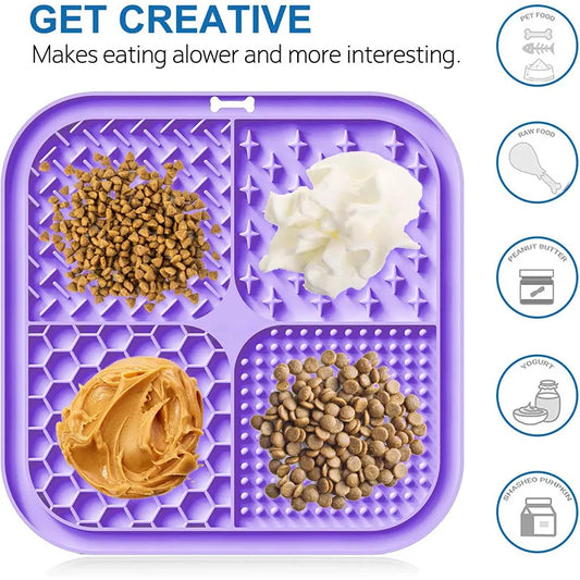 Pet Licking Mat with Suction Cup Slow Feeder Food-Grade Silicone Dog Treat Mat for Anxiety Relief Slow Eating Choking Prevention