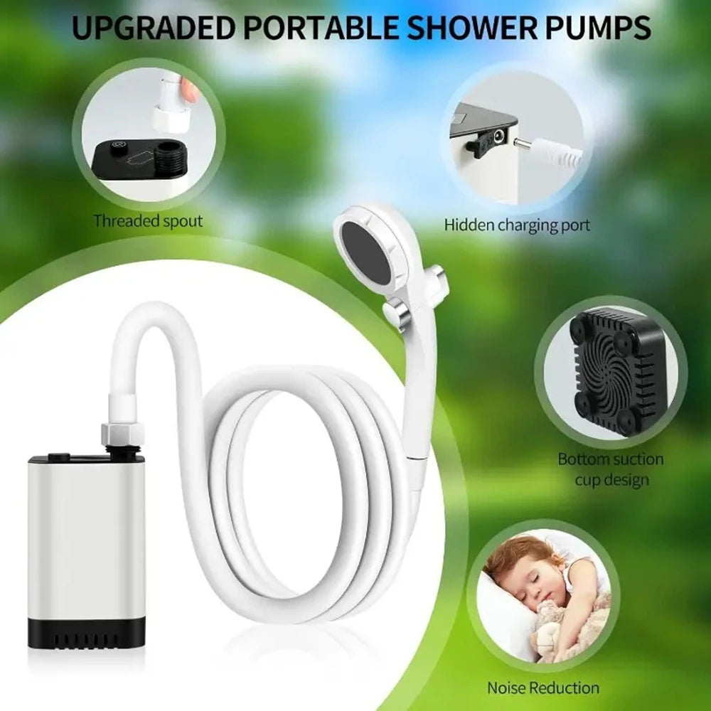 Portable Camping Shower, Rechargeable Camp Shower Pump, Outdoor Shower Kit for Beach, Pet, Travel, Car