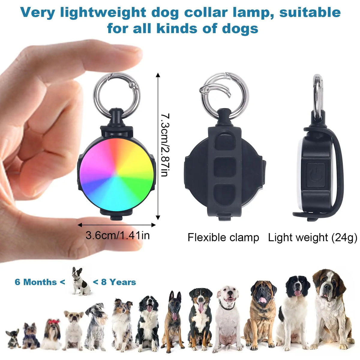 【2 Pack】Newest USB Rechargeable IP68 Waterproof Dog Collar Light 4 Modes Dog Lights for Night Walking Running Biking Camping
