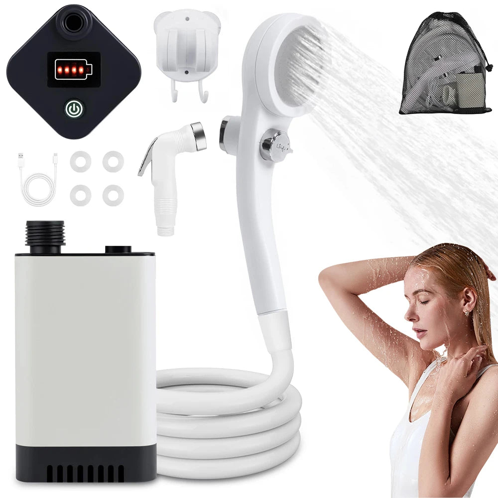 Portable Camping Shower, Rechargeable Camp Shower Pump, Outdoor Shower Kit for Beach, Pet, Travel, Car