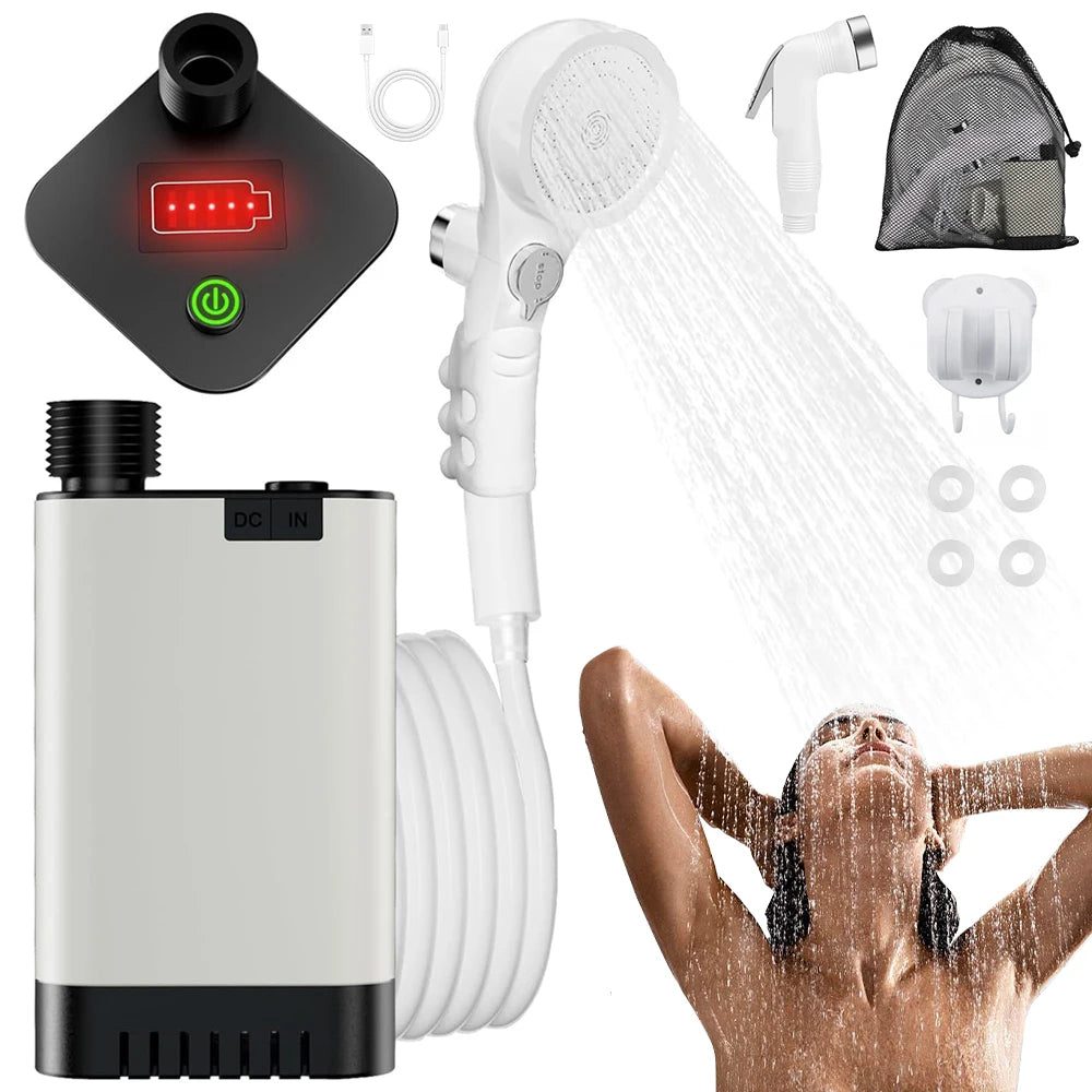 Portable Camping Shower, Rechargeable Camp Shower Pump, Outdoor Shower Kit for Beach, Pet, Travel, Car