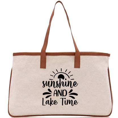 Sunshine and Lake Time Cotton Canvas Chic Tote Bag Camping Tote Lake Lover Gift Tote Bag Outdoor Tote Weekender Tote Laker Tote